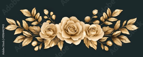 Wallpaper Mural A luxurious golden floral design, with ornate flowers and leaves in metallic gold, softly illuminated against a black or deep green background for a bold, elegant contrast. Torontodigital.ca