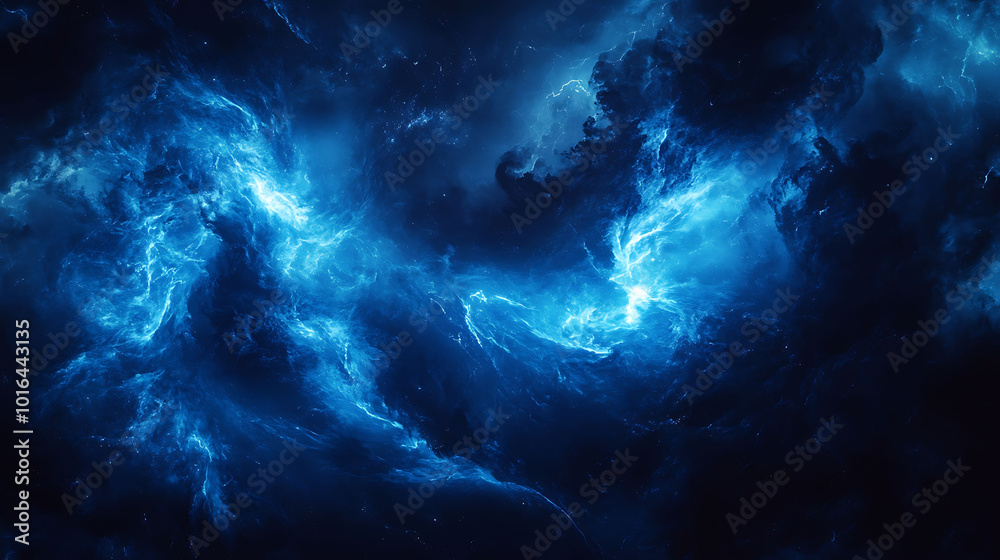 Abstract blue and black swirling nebula with stars. Abstract blue and black swirling nebula with stars.