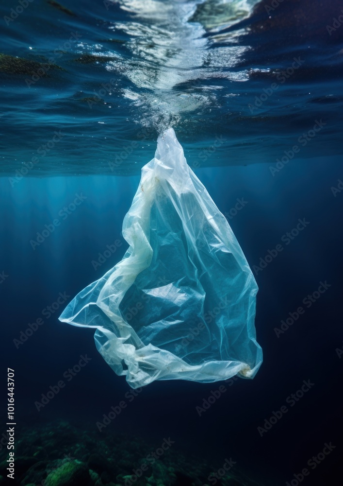 Naklejka premium Plastic pollution underwater marine environment