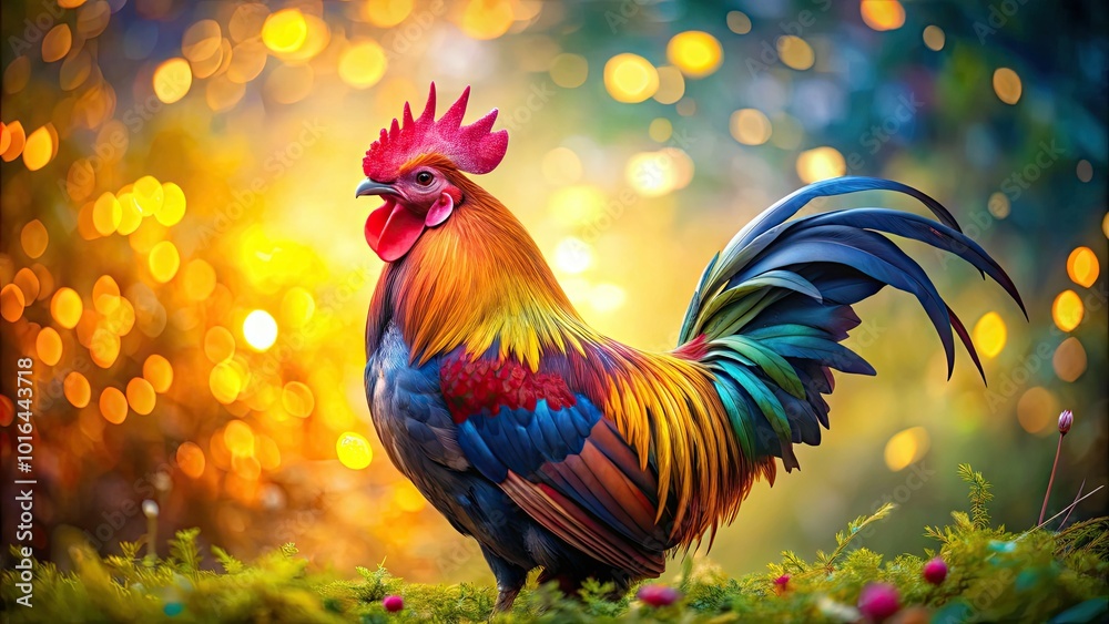 Fototapeta premium Vibrant rooster clip art for farm and country themes, perfect for both print and digital projects. Bring your designs to life with this colorful, whimsical artwork.