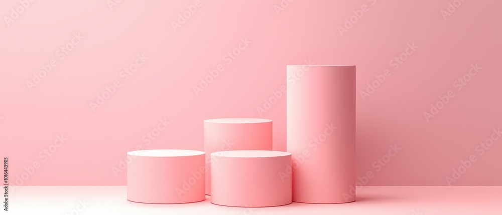 Three pink geometric shapes stacked on a light pink background, perfect for minimalist design elements. Three pink geometric shapes stacked on a light pink background, perfect for minimalist design elements.