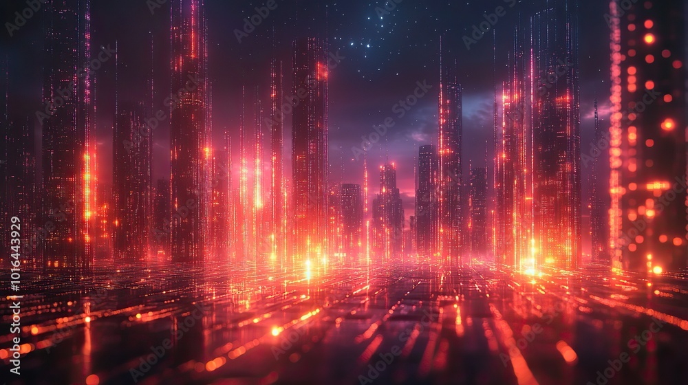 5g connectivity concept featuring a cityscape at night,digital glowing connection lines illustrating a global futuristic network powered by smart technology.stock image 5g connectivity concept featuring a cityscape at night,digital glowing connection lines illustrating a global futuristic network powered by smart technology.stock image