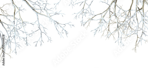 Isolated snow covered trees branches winter transparent backgrounds 3d illustrations png