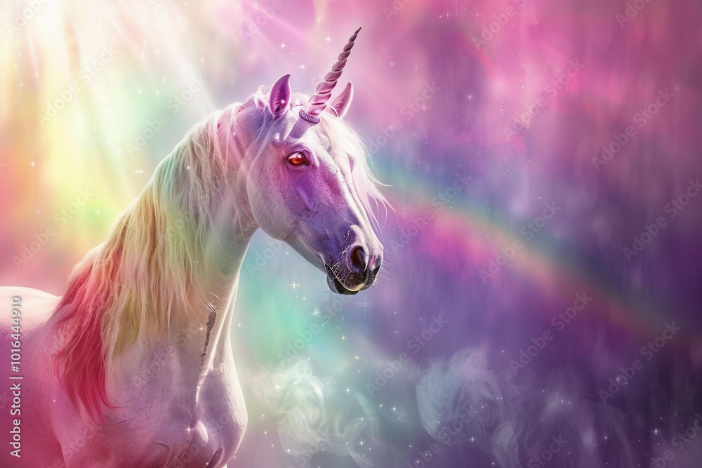 Fantastically beautiful mythological pink unicorn with long horn Fantastically beautiful mythological pink unicorn with long horn