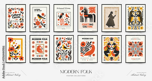 Abstract folk nordic art posters template. Modern trendy minimal style. Hand drawn design for wallpaper, wall decor, print, postcard, cover, template, banner.