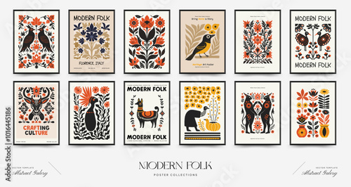 Abstract folk nordic art posters template. Modern trendy minimal style. Hand drawn design for wallpaper, wall decor, print, postcard, cover, template, banner.