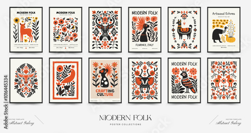 Abstract folk nordic art posters template. Modern trendy minimal style. Hand drawn design for wallpaper, wall decor, print, postcard, cover, template, banner.