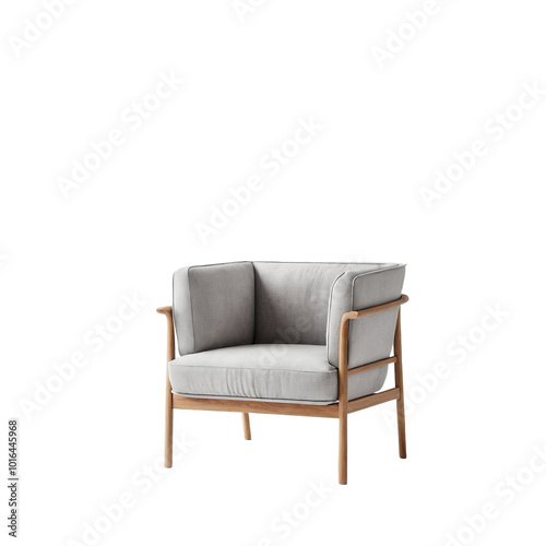 Grey minimal armchair, modern armchair, isolated, transparent background, no background. PNG.