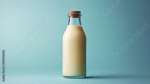a clear glass bottle filled,non homogenized milk isolated against a simple background the milk s rich creamy texture is clearly visible highlighting its natural unprocessed quality.stock image