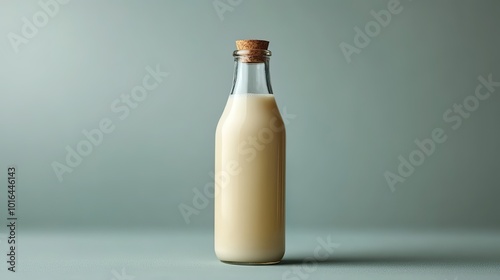 a clear glass bottle filled,non homogenized milk isolated against a simple background the milk s rich creamy texture is clearly visible highlighting its natural unprocessed quality.stock image