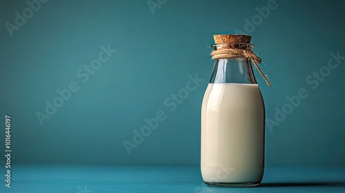 a clear glass bottle filled,non homogenized milk isolated against a simple background the milk s rich creamy texture is clearly visible highlighting its natural unprocessed quality.illustration photo