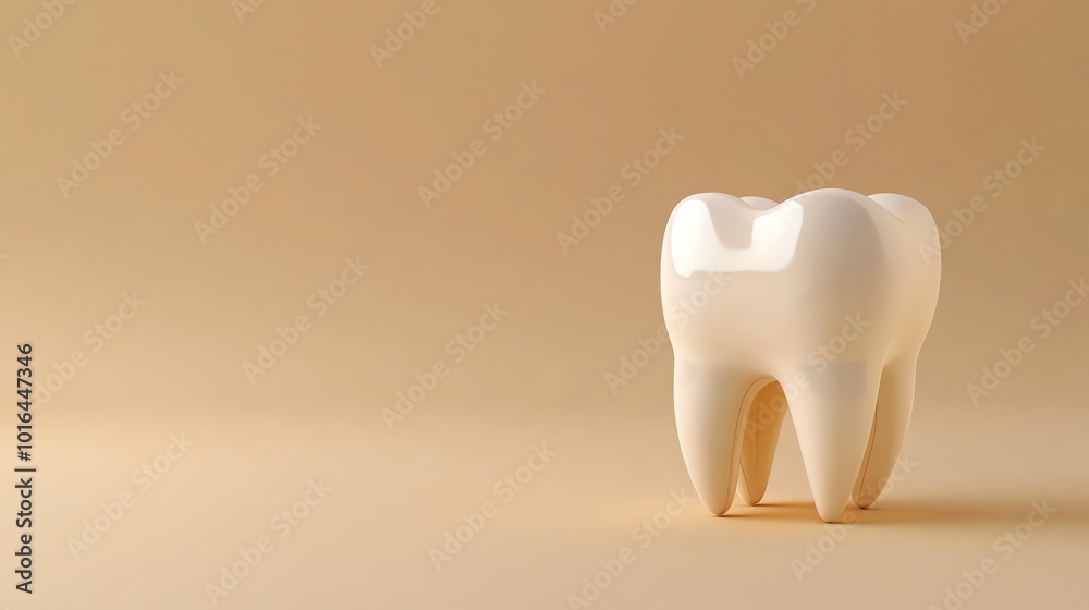 A single white tooth stands on a beige background. A single white tooth stands on a beige background.