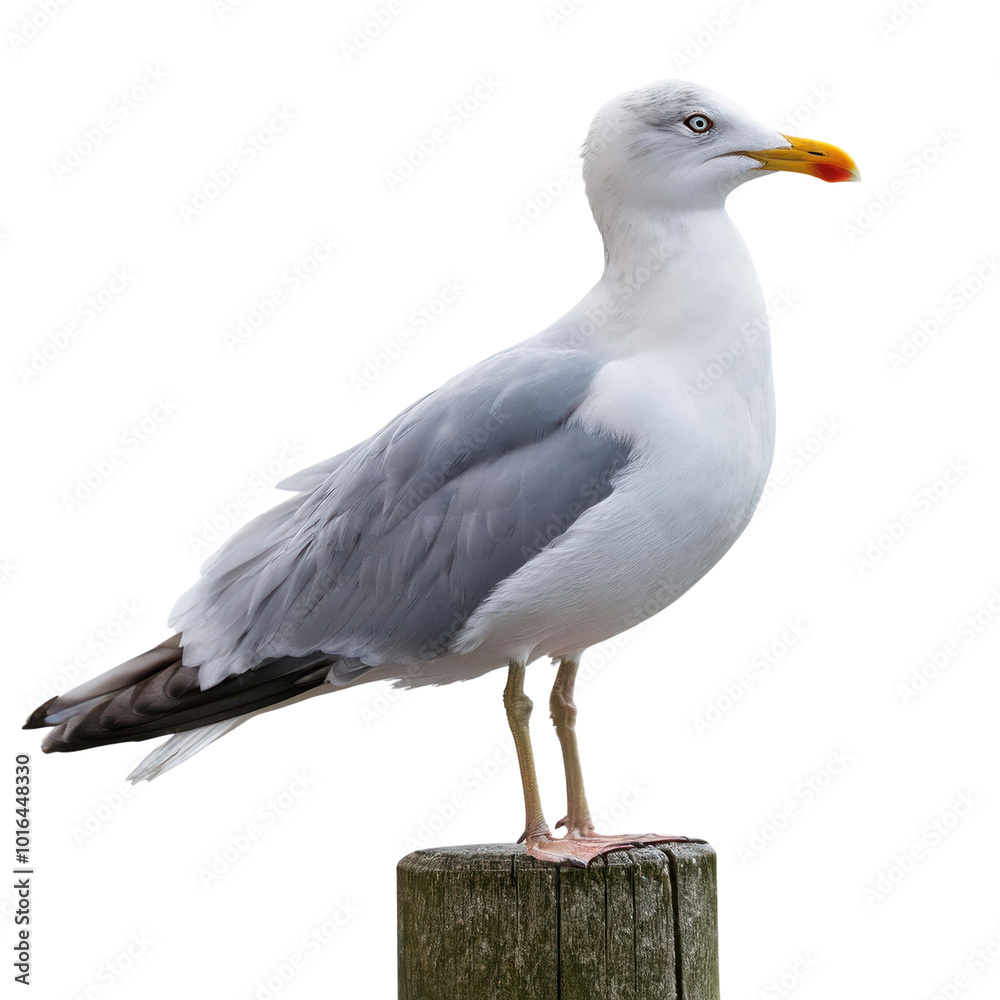 Seagull perched on a wooden post transparent Seagull perched on a wooden post transparent