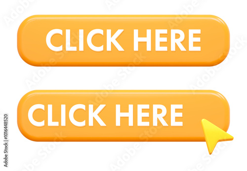 3d yellow click here button click icon. Stock vector illustration on isolated background.