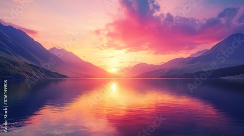 Golden Horizon with Soft Pastel Reflections on the Lake - Made with Generative AI