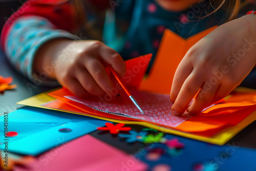 Generative AI origami craft with colorful paper for creative minds photo