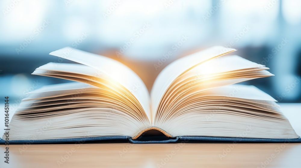 Open book with glowing pages, soft focus background. Open book with glowing pages, soft focus background.