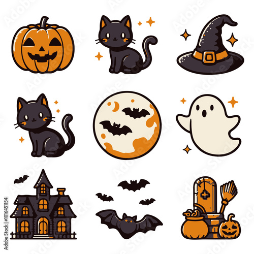 Happy halloween abstract set, Collection of magic scary vector silhouettes illustration
