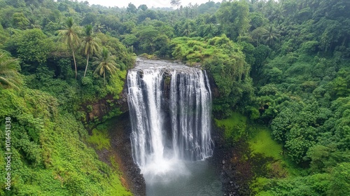 Waterfall in Lush Green Tropical Jungle