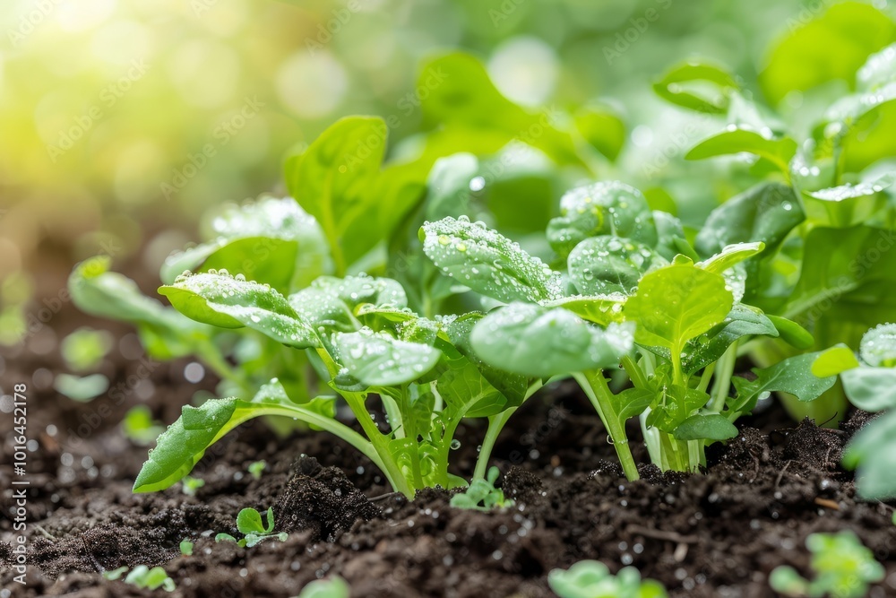 Obraz premium Salad growing in a soil. AI generative