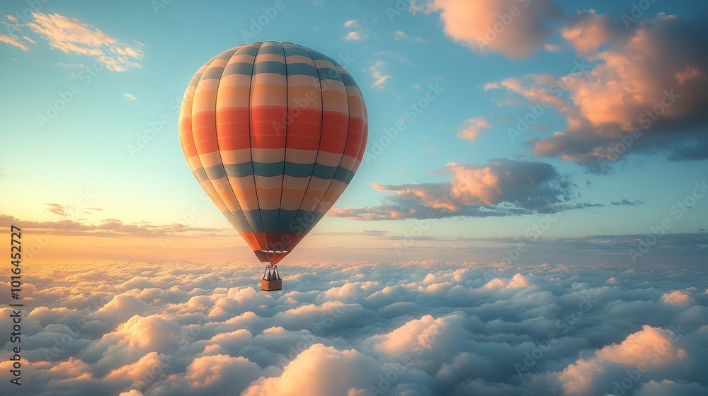 Vibrant hot air balloon soaring through a clear blue sky, embodying adventure, freedom, and the joy of summer travel experiences Vibrant hot air balloon soaring through a clear blue sky, embodying adventure, freedom, and the joy of summer travel experiences