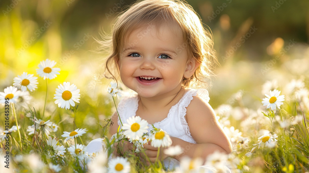 Joy in Nature: A Heartwarming Portrait of a Cute Child Surrounded by Daisies Embracing the Beauty of Childhood and the Outdoors Joy in Nature: A Heartwarming Portrait of a Cute Child Surrounded by Daisies Embracing the Beauty of Childhood and the Outdoors