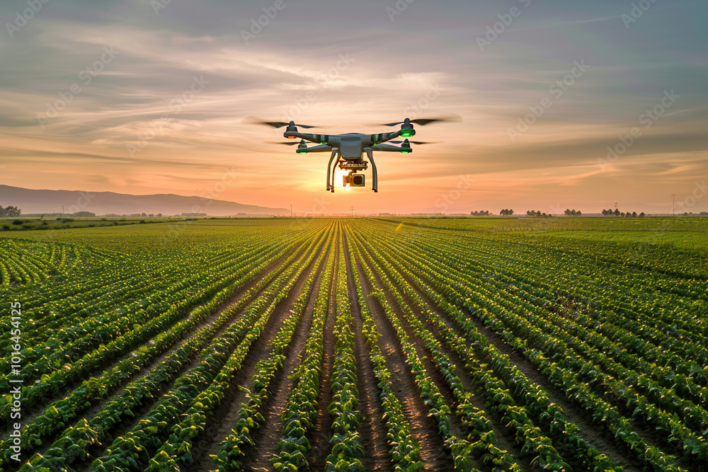 Drone flying in the sky over nature during observation Drone flying in the sky over nature during observation
