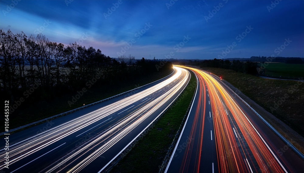 Obraz premium A long exposure photo of a highway at night. Generative AI
