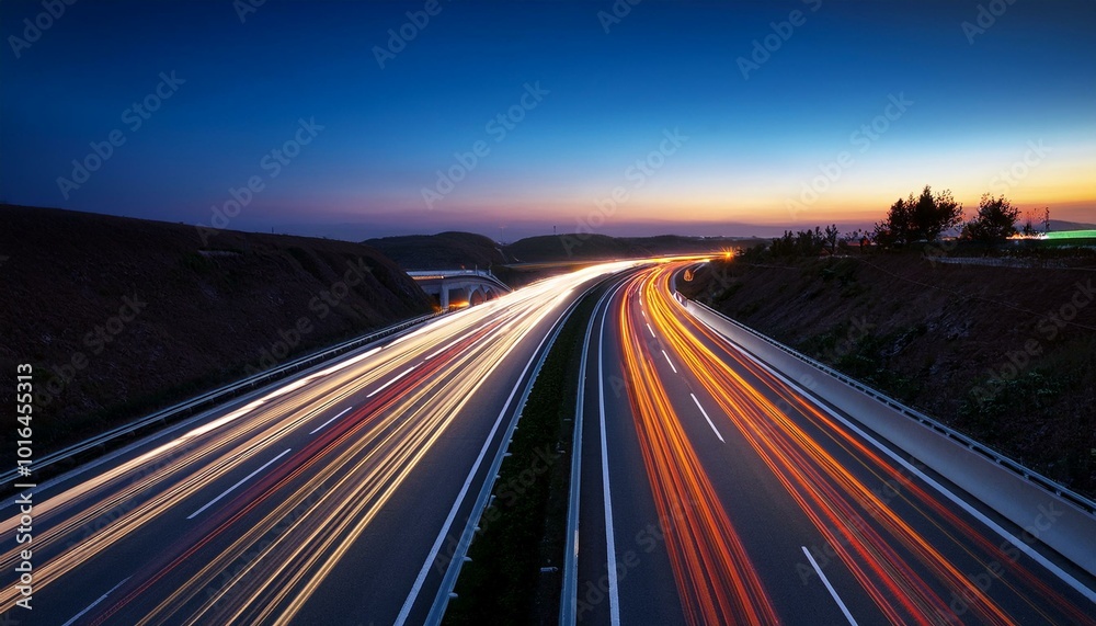 A long exposure photo of a highway at night. Generative AI A long exposure photo of a highway at night. Generative AI