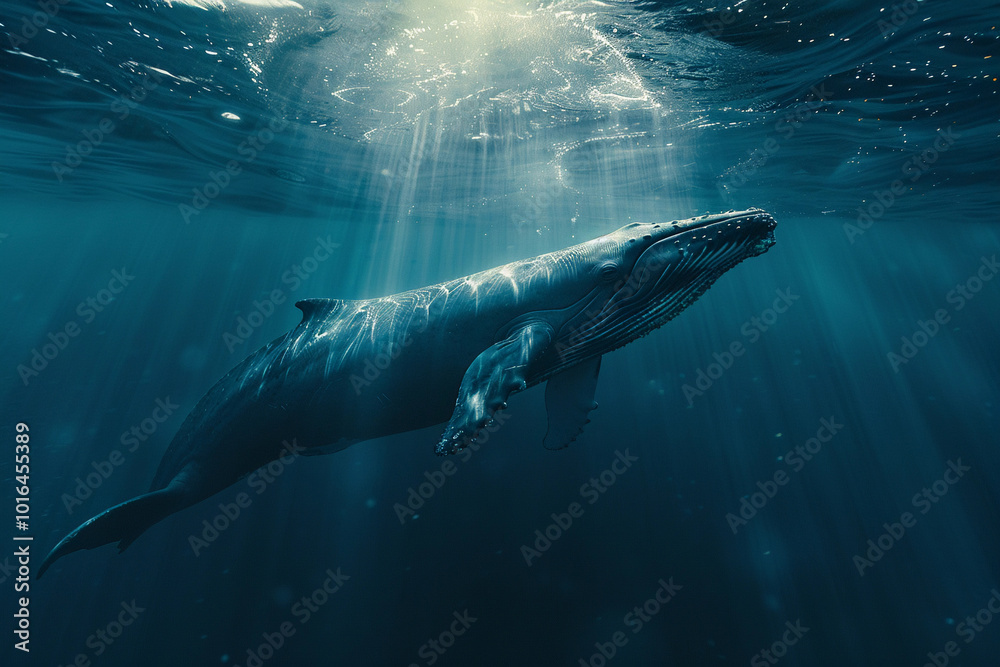 Fototapeta premium Fantastically beautiful majestic huge whale in ocean