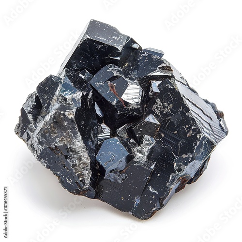 Raw rhenium chunk exhibiting its unique metallic luster and dark color contrast isolated on white 