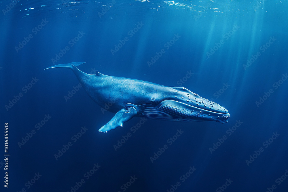 Naklejka premium Fantastically beautiful majestic huge whale in ocean