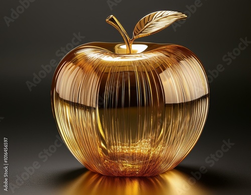 An apple made of Ultra-clear glass, gold color