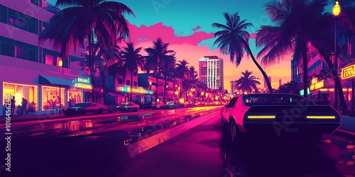Miami streets, neons, thugs, cars, Vice City wallpaper
