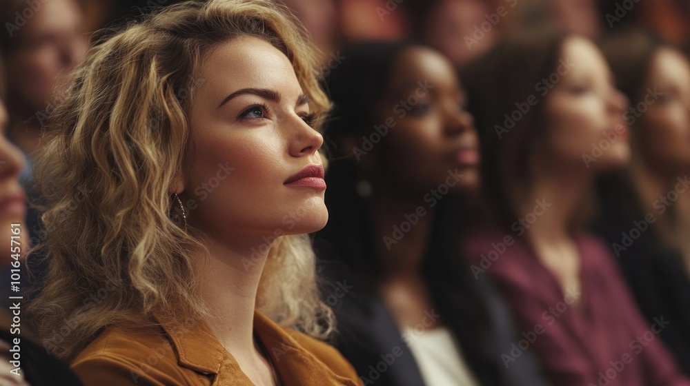Business women and colleagues attend workshop presentations Sit in a row and focus on the speaker. Professional meeting atmosphere Business women and colleagues attend workshop presentations Sit in a row and focus on the speaker. Professional meeting atmosphere