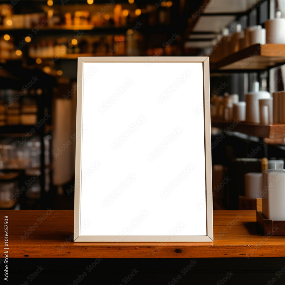 Mockup photo frame on table on dark interior background. Vertical PSD format front view. For design Mockup photo frame on table on dark interior background. Vertical PSD format front view. For design