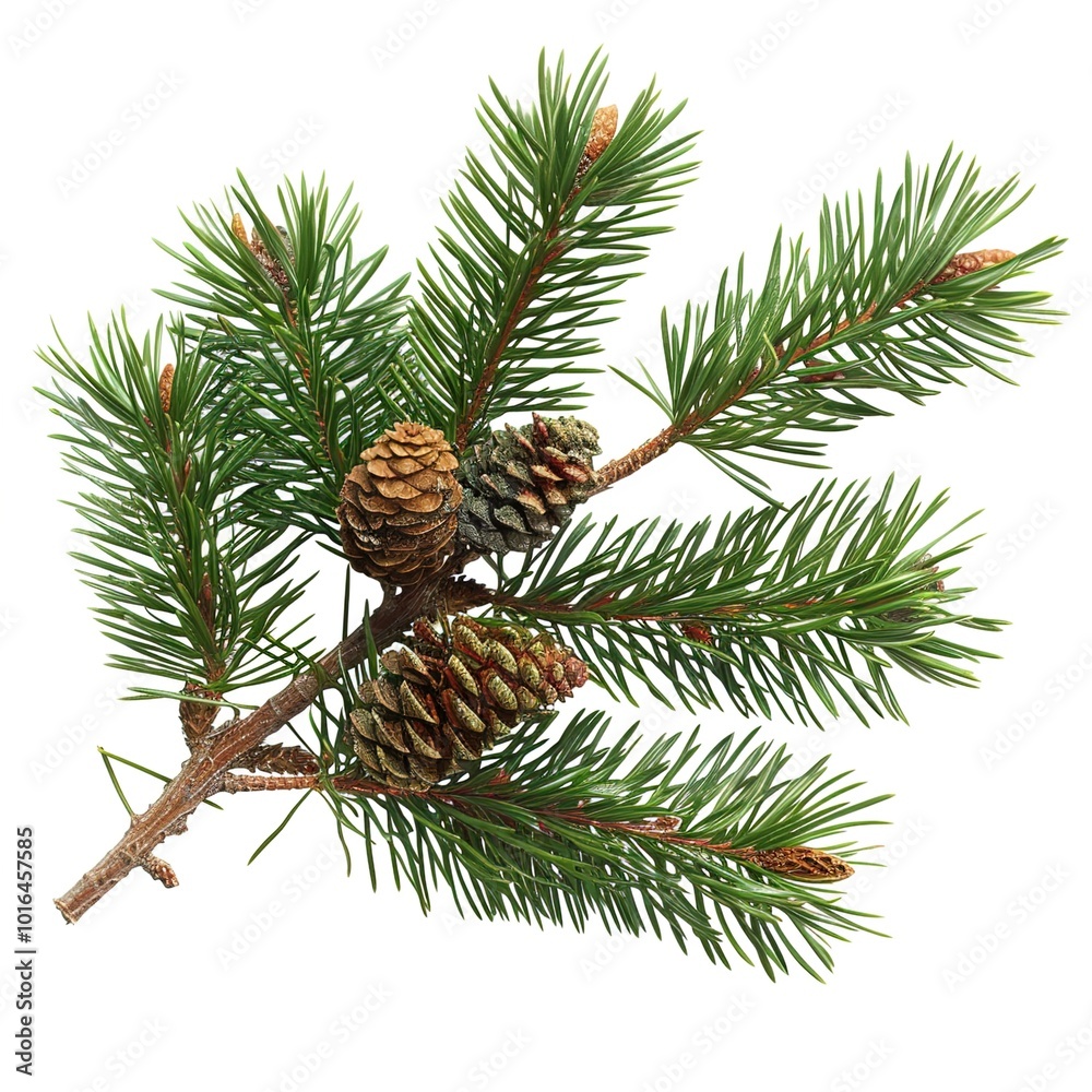 Fototapeta premium pine branch with cones, isolated on transparent 