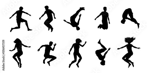 trampolining silhouettes on the white background