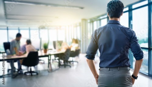 Business office with blurred people casual wear, with blurred bokeh background