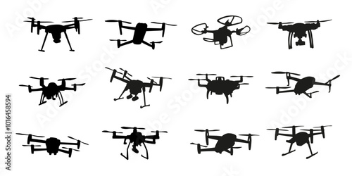 drone silhouettes on the white background