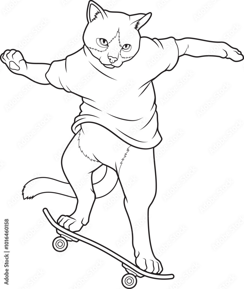 Fototapeta premium Cat Skater Skateboard Animal Vector Graphic Art Illustration