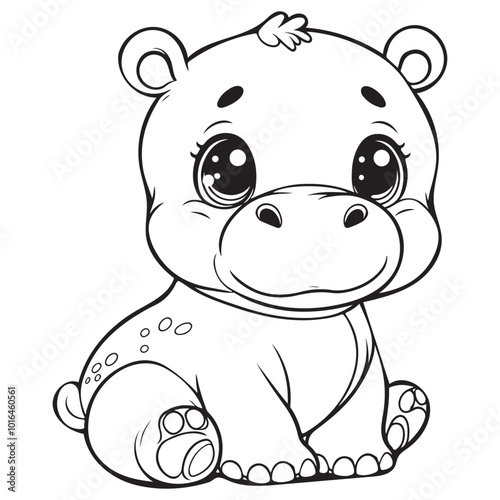 Adorable Baby Hippo Coloring Page Free Printable for Kids