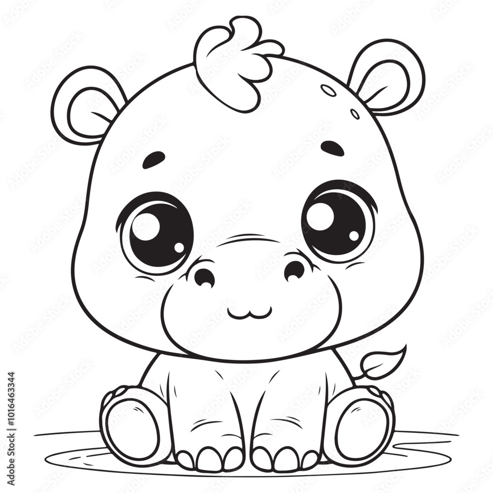 Fototapeta premium Adorable Baby Hippo Coloring Page Free Printable for Kids