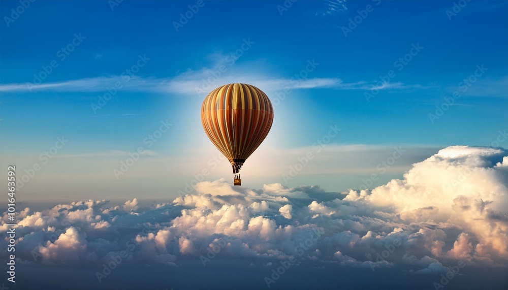 Hot air balloon heading towards the clouds in the sky. Hot air balloon heading towards the clouds in the sky.