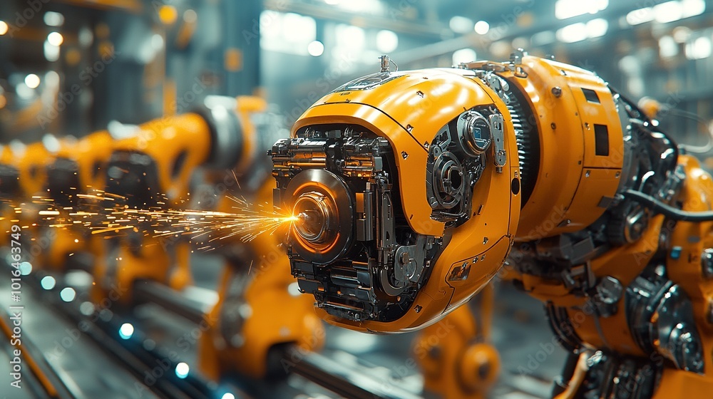 Industrial Robot Arm with Sparks Industrial Robot Arm with Sparks