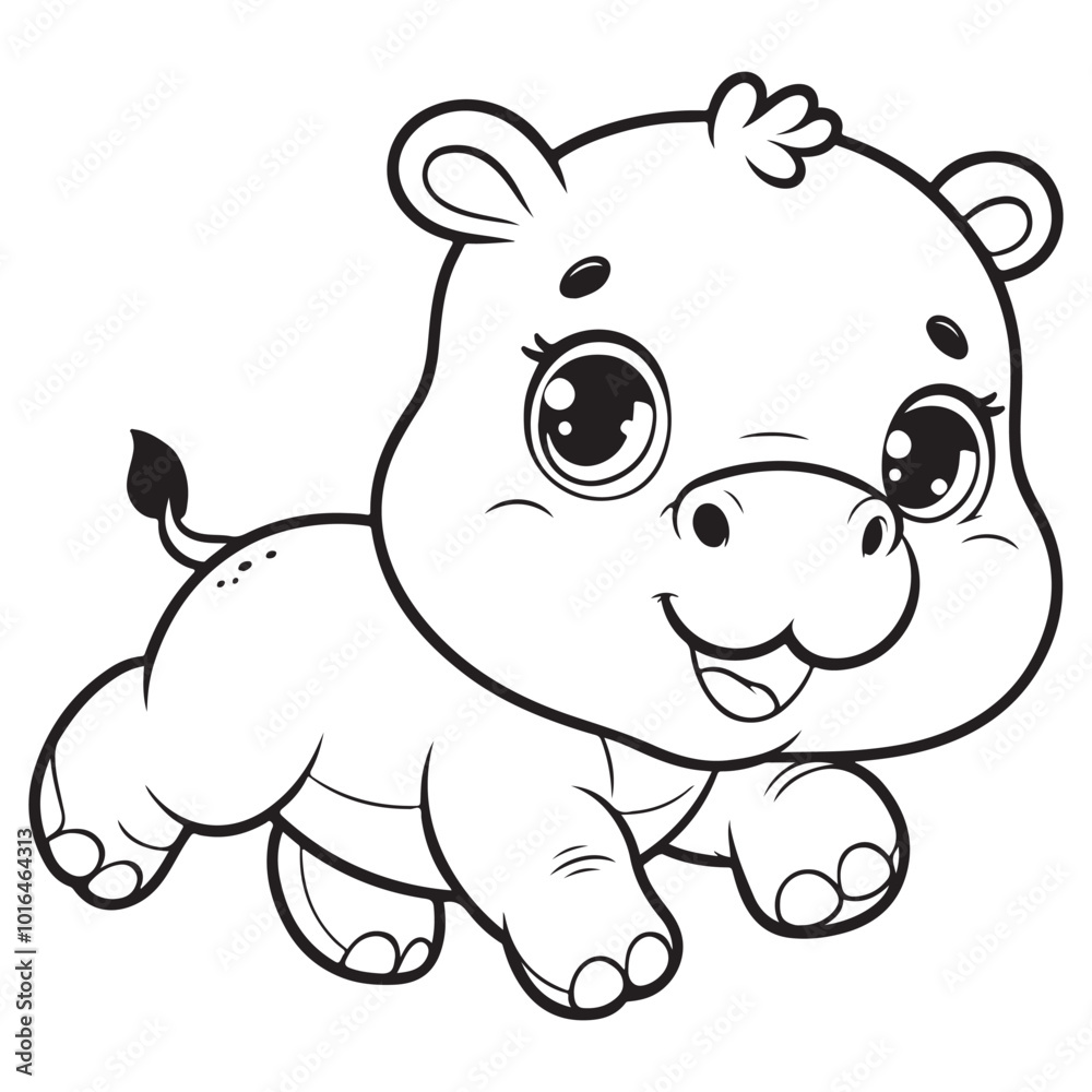 Fototapeta premium Sweet cute baby cartoon hippo animal character illustration for kids education and books