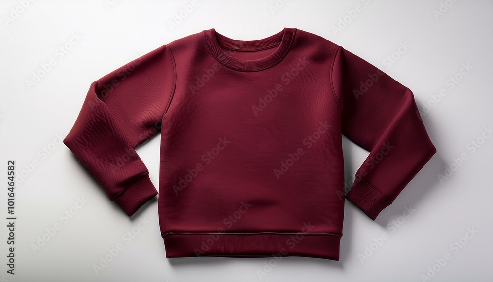 Maroon color crew-neck sweatshirt lying flat and folded on top of a white background Maroon color crew-neck sweatshirt lying flat and folded on top of a white background