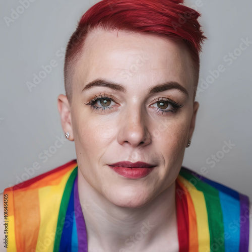LGBTQ Pride Portrait | Red-Haired Person with Rainbow Flag | Empowering Diversity and Equality