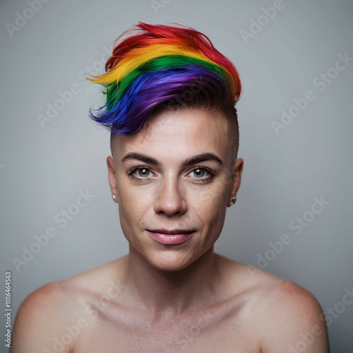 Powerful LGBTQ+ Pride Portrait | Person with Rainbow Hair | Celebrating Equality and Strength