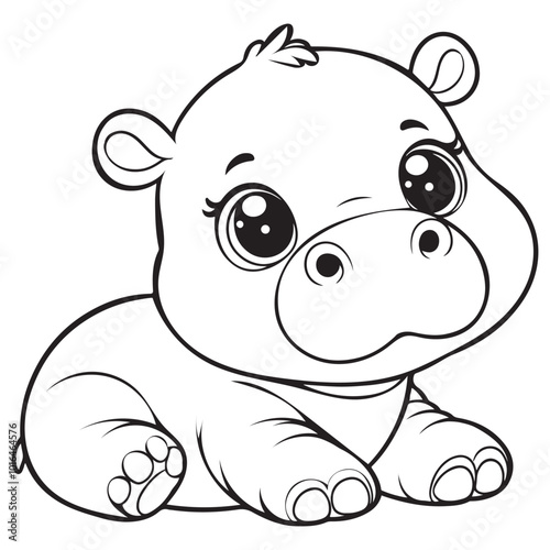 Adorable Baby Hippo Coloring Page Free Printable for Kids